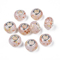Resin European Beads, Large Hole Beads, with Platinum Tone Brass Double Cores, Imitation Jelly, Rondelle, Sienna, 14x9mm, Hole: 5mm(RPDL-N014-06-10)