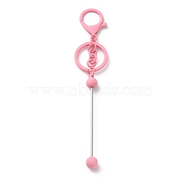 Spray Painted Alloy Bar Beadable Keychain for Jewelry Making DIY Crafts, with Alloy Lobster Clasps and Iron Ring, Pearl Pink, 15.5~15.8cm(KEYC-A011-02C)