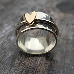 Heart Zinc Alloy Rotatable Finger Rings, Fidget Spinner Ring for Calming Worry Meditation, Platinum & Golden, US Size 11(20.6mm)(FS-WGEF0CA-05)