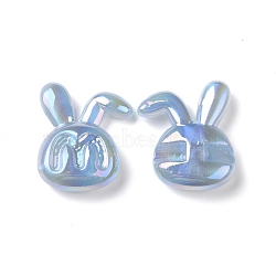 Opaque Acrylic Beads, AB Color Plated, Rabbit with Letter M Pattern, Light Sky Blue, 41x33x11.5mm, Hole: 3.2mm(OACR-A010-09C)