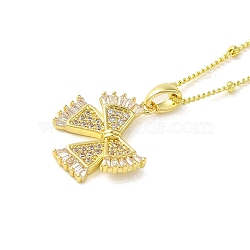 Brass Micro Pave Clear Cubic Zirconia Pendant Necklaces for Women, Real 18K Gold Plated, Bowknot, 17.72 inch(45cm), Pendant: 25x19mm.(NJEW-E106-20G-03)