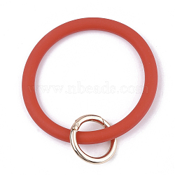 Silicone Bangle Keychains, with Alloy Spring Gate Rings, Light Gold, Red, 115mm(KEYC-S254-01H)