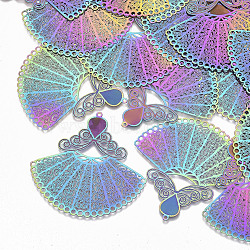 Ion Plating(IP) 304 Stainless Steel Filigree Joiners Links, Etched Metal Embellishments, Dress, Rainbow Color, 49x50x0.3mm, Hole: 1.2mm(X-STAS-S108-64)