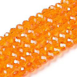 Electroplate Glass Beads Strands, Pearl Luster Plated, Faceted, Rondelle, Orange Red, 4x3mm, Hole: 0.4mm, about 123~127pcs/strand, 16.5~16.9 inch(42~43cm)(EGLA-A034-T4mm-A24)