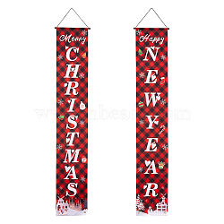 Polyester Hanging Sign for Home Office Front Door Porch Welcome Christmas Decorations, Rectangle with Word New Year & Christmas, Red, 180x30cm, 2pcs/set(AJEW-WH0129-49)