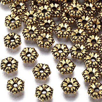 Tibetan Style Spacer Beads, Cadmium Free & Nickel Free & Lead Free, Flower, Antique Golden, 5.5x2mm, Hole: 1mm, about 6000pcs/1000g