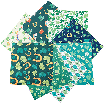 Saint Patrick's Day Printed Cotton Fabric, for Patchwork, Sewing Tissue to Patchwork, Quilting, Green, 25x25.5x0.02cm, 8pcs/set