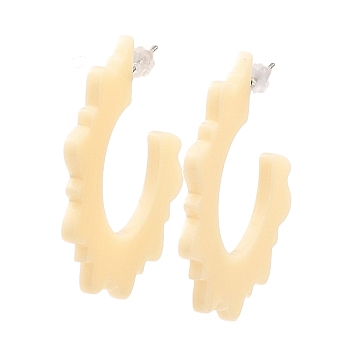 Acrylic Sun Stud Earrings, Half Hoop Earrings with 304 Stainless Steel Pins, Lemon Chiffon, 44.5x2mm