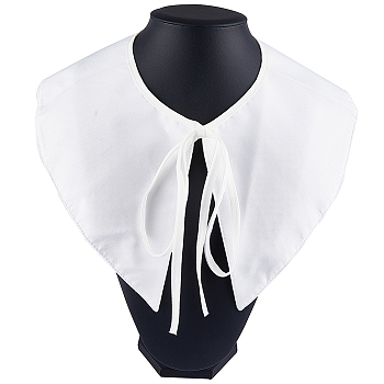 1Pc Polyester Computerized Embroidery Collar, Detachable Lace Neckline Trim, with Rope, Garment Accessories, White, 1480x105x1mm