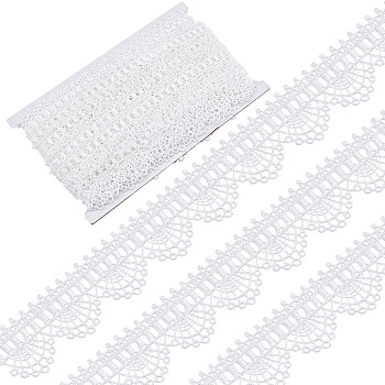 15 Yards Polyester Stitchwork Lace, Wavy Ribbon, DIY Garment Accessories, Flat, with 1Pc Thread Bobbins White Cards, White, 1-1/2 inch(38mm)