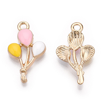 Light Gold Plated Alloy Pendants, with Enamel, Balloon, Colorful, 23.5x13.5x3.5mm, Hole: 2mm