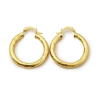 Brass Hoop Earring, Long-Lasting Plated, Textured Ring Shape, Real 18K Gold Plated, 34x29.4x4mm, Pin: 1mm