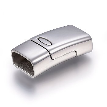 304 Stainless Steel Magnetic Clasps with Glue-in Ends, Rectangle, Stainless Steel Color, 28.5x15x8.5mm, Hole: 6x13mm