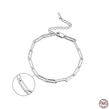 Rhodium Plated 925 Sterling Silver Paperclip Chain Bracelets, with S925 Stamp, Real Platinum Plated, 6-1/2 inch(16.5cm)