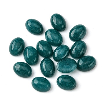 Natural White Jade Cabochons, Oval, Dyed, Teal, 8~8.5x6~6.5x2.5~3.5mm