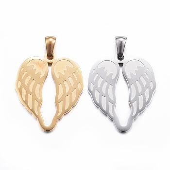 304 Stainless Steel Pendants, Wing, Mixed Color, 26.5x22x1.5mm, Hole: 3x5mm