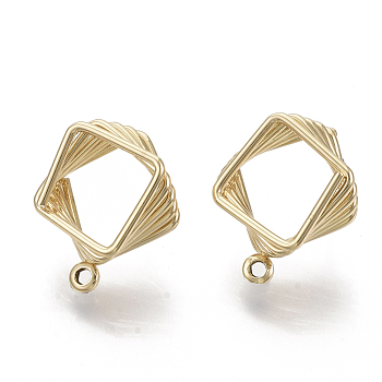 Iron Stud Earring Findings, with Loop and Steel Pin, Rhombus, Light Gold, 17x14.5mm, Hole: 1.4mm, Pin: 0.7mm