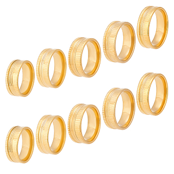 Unicraftale 10Pcs 5 Size 304 Stainless Steel Grooved Finger Ring Settings, Ring Core Blank, for Inlay Ring Jewelry Making, Golden, US Size 7 1/4~12 1/4(17.4~21.4mm), 2Pcs/size