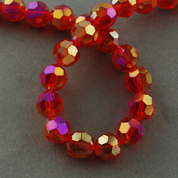Electroplate Glass Beads Strands, AB Color Plated, Faceted, Round, Red, 8x7mm, Hole: 1mm, 72pcs/strand, 21.2 inch