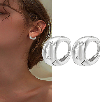 1Pair Brass Pave Clear Cubic Zirconia Hoop Earrings for Women, Lead Free & Cadmium Free, Platinum, 16x16x6mm