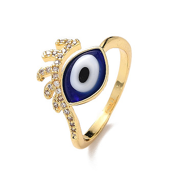 Lampwork Evil Eye Cuff Ring with Clear Cubic Zirconia, Real 18K Gold Plated Brass Jewelry for Women, Blue, Inner Diameter: 18mm