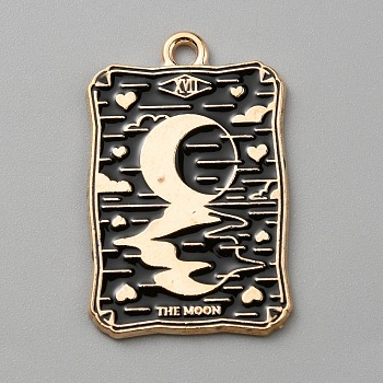 Alloy Enamel Pendants, Light Gold, Rectangle with Tarot, Moon, 28x18x1.4mm, Hole: 1.6mm