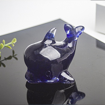 Resin Dolphin Display Decoration, with Lampwork Chips inside Statues for Home Office Decorations, Blue, 90x56x62mm