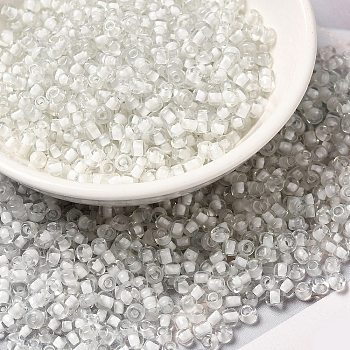 12/0 Transparent Glass Seed Beads, Inside Colours, Round Hole, Round, White, 1.5~2mm, Hole: 1mm, about 450g/bag
