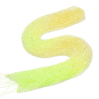 Transparent Glass Beads Strands, Segmented Multi-color Beads, Faceted(32 Facets), Round, Champagne Yellow, 4~4.5mm, Hole: 1mm, about 90~95pcs/strand, 13.98''(35.5cm)