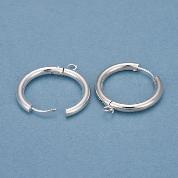 201 Stainless Steel Huggie Hoop Earring Findings, with Horizontal Loop and 316 Surgical Stainless Steel Pin, Silver, 26x24x3mm, Hole: 2.5mm, Pin: 1mm