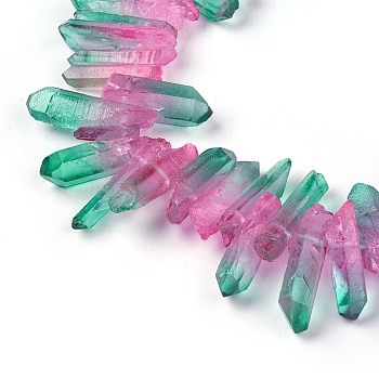 Natural Quartz Crystal Beads Strands, Pointed Pendants, Faceted, Column, Dyed, Two Tone, Pale Green, 15~40x5~13x4.5~12mm, Hole: 1mm