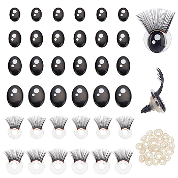 PandaHall Elite 24 Set 4 Style Oval Plastic Craft Safety Screw Noses, with 24Pcs 2 Style Acrylic Doll Eyelashes, Doll Making Supplies, Black, 10~16.5x8~12mm