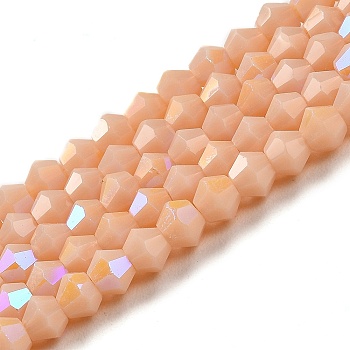Opaque Solid Color Imitation Jade Glass Beads Strands, AB Color Plated, Faceted, Bicone, Bisque, 4x4mm, Hole: 0.8mm, about 82~85pcs/strand, 30.5~31cm