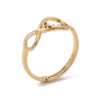 Ion Plating(IP) 201 Stainless Steel Infinity Love Adjustable Ring for Women, Real 18K Gold Plated, US Size 5 3/4(16.3mm)