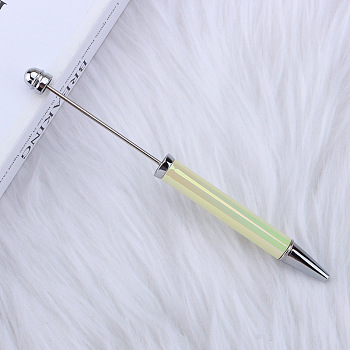 UV Plated Plastic Ball-Point Pen, Beadable Pen, for DIY Personalized Pen with Jewelry Beads, Champagne Yellow, 152x11mm