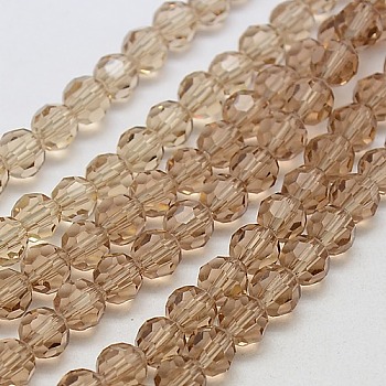 Faceted(32 Facets) Round Glass Beads Strands, BurlyWood, 4mm, Hole: 1mm, about 98pcs/strand, 13.7 inch