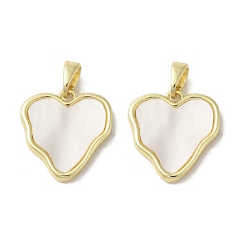 Brass Pave Shell Pendants, Geometric Charms, Real 18K Gold Plated, Heart, 17x16x2.5mm, Hole: 3x5mm