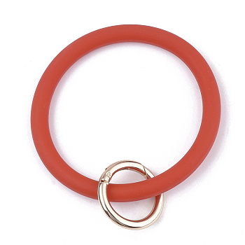 Silicone Bangle Keychains, with Alloy Spring Gate Rings, Light Gold, Red, 115mm