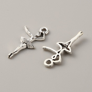 Tibetan Style Alloy Pendants, Ballet Dancer, Antique Silver, 25x12x3mm, Hole: 1.8mm