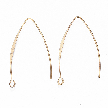 Brass Earring Hooks, with Horizontal Loop, Nickel Free, Real 18K Gold Plated, 43mm, Hole: 1.8mm, Pin: 1mm