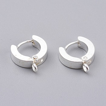 201 Stainless Steel Huggie Hoop Earrings Findings, with Vertical Loop, with 316 Surgical Stainless Steel Earring Pins, Ring, Silver, 12x11x3mm, Hole: 1.4mm, Pin: 1mm