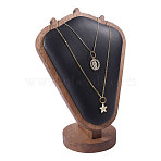 Bust Shaped Wooden Necklace Display Stands, with PU Leather Mat, Black, 15x10x20cm(NDIS-WH0003-018E)
