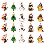 30Pcs 5 Styles Christmas Cat Theme Alloy Enamel Pendants, Mixed Shapes, 25~26x15~19.5x1mm, Hole: 2mm, 6pcs/style(ENAM-CJ0006-53)