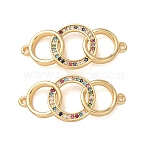 Brass Micro Pave Colorful Cubic Zirconia Connector Charms, Interlocking Ring Links, Rack Plating, Long-Lasting Plated, Cadmium Free & Lead Free, Real 18K Gold Plated, 13x30x2mm, Hole: 1mm(CU-CBA4579-07G-B)