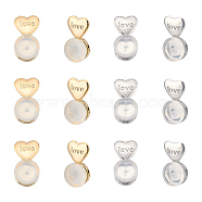 12Pcs 2 Colors Silicone with Brass Ear Nuts, with Hole and Word Love, Column with Heart, Platinum & Golden, 11x6x5mm, Hole: 1mm, 6pcs/color(FIND-AR0002-76)