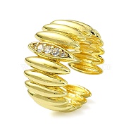 Brass with Cubic Zirconia Open Cuff Ring, Oval, Real 18K Gold Plated, Inner Diameter: 18mm(RJEW-B051-06G)