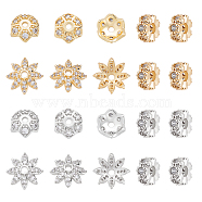 24Pcs 6 Styles Brass Clear Cubic Zirconia Spacer Beads, Cadmium Free & Lead Free, Flower, Platinum & Golden, 6~10x2.5~3mm, Hole: 1.4~2mm, 4pcs/style(KK-CA0003-63)
