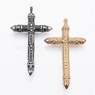 304 Stainless Steel Big Pendants, Cross, Mixed Color, 63x37x7.5mm, Hole: 4.5mm(STAS-G117-09)