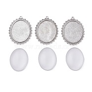 DIY Pendant Making, with Tibetan Style Alloy Pendant Cabochon Settings and Transparent Glass Cabochons, Oval, Antique Silver, Cabochons: 40x30x7~9mm, Settings: 55x40x2mm, Hole: 2mm, 2pcs/set(DIY-X0293-47AS)