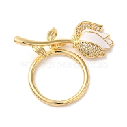 Brass Micro Pave Clear Cubic Zirconia Toggle Clasps, with Enamel, Flower, Real 18K Gold Plated, 24x22x2mm, Hole: 1.4mm(KK-A227-20G)